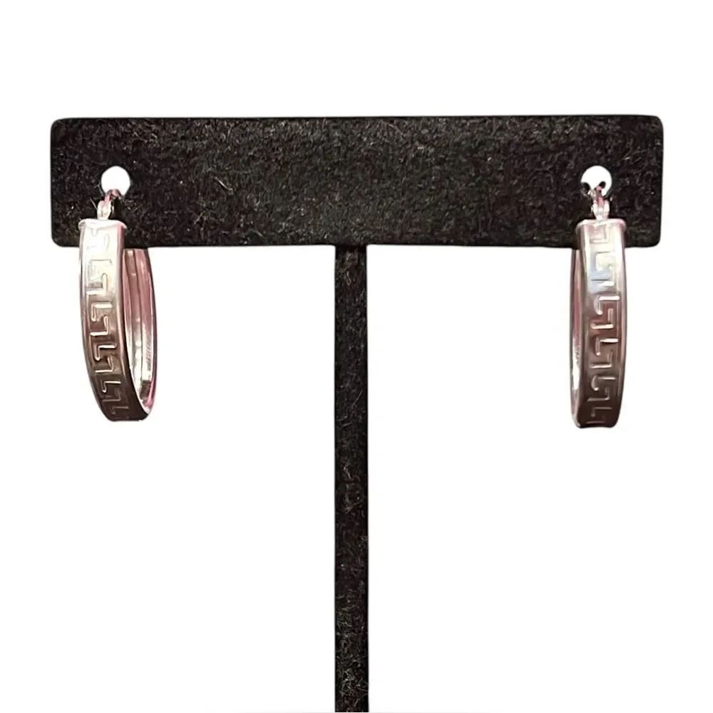 Elegant Sterling Silver Greek Key Oval Hoop Earrings